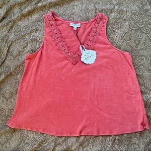 NWT Knox Rose XXL Coral Sleeveless Cotton with Lace Trim Neckline
